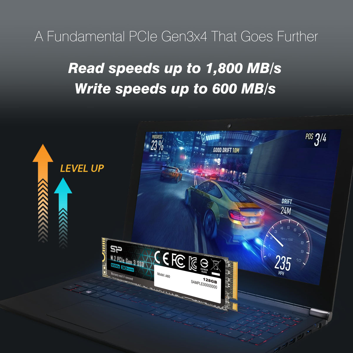Silicon Power P34A60 128GB NVMe PCIe Gen3x4 M.2 2280 Internal Solid State Drive.